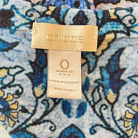Chico's 0 Small Knit Top Shirt Blue Yellow Multi Crystals Studs V Neck Blouse - Picture 7 of 8